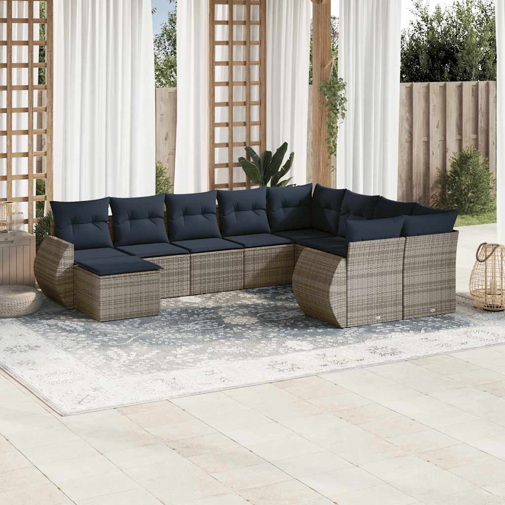 10-teiliges Gartensofa-Set mit Kissen, grau, Polyrattan 10-teiliges Gartensofa-Set mit Kissen, grau, Polyrattan