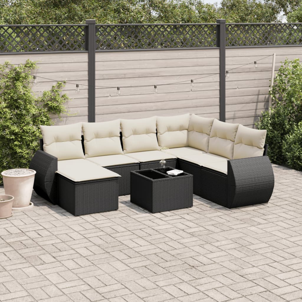 8-tlg. Garten-Sofagarnitur mit Kissen Schwarz Poly Rattan 8-tlg. Garten-Sofagarnitur mit Kissen Schwarz Poly Rattan