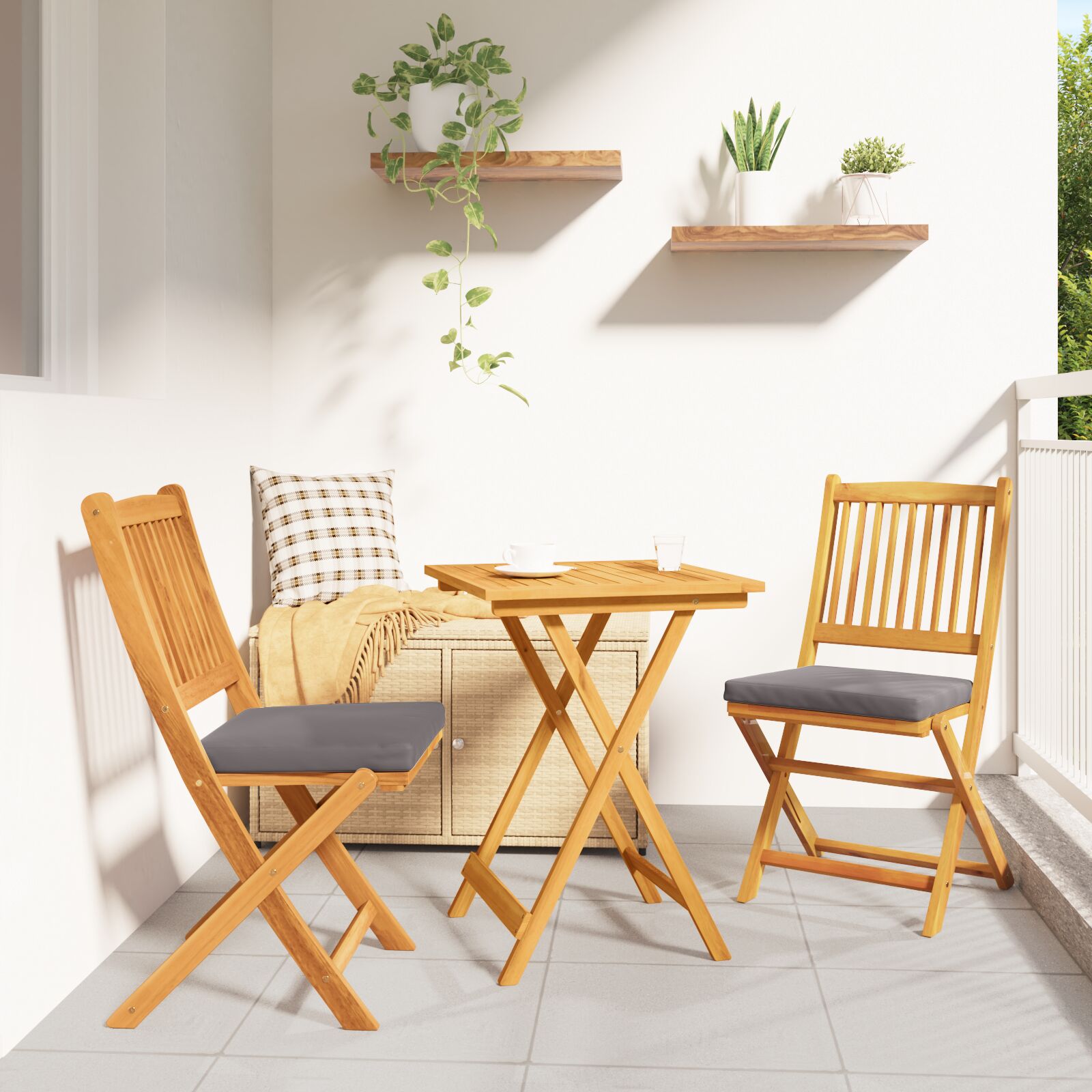 3-teiliges Garten Bistro Set aus massivem Akazienholz