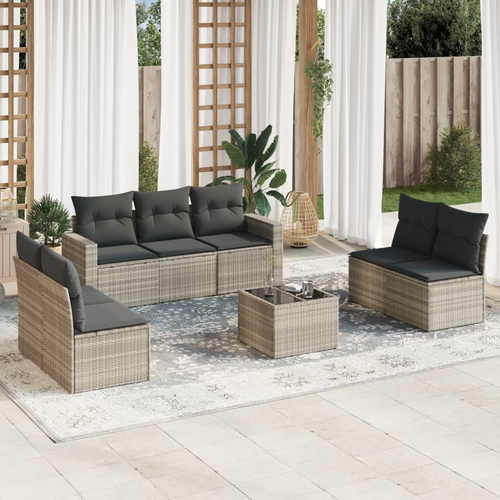 8-tlg. Garten-Sofagarnitur mit Kissen Hellgrau Poly Rattan 8-tlg. Garten-Sofagarnitur mit Kissen Hellgrau Poly Rattan
