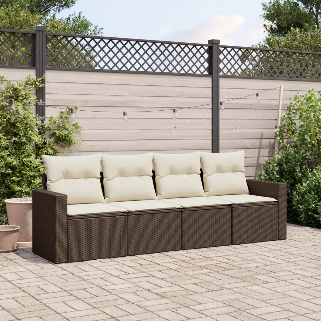 4-tlg. Garten-Sofagarnitur mit Kissen Braun Poly Rattan 4-tlg. Garten-Sofagarnitur mit Kissen Braun Poly Rattan