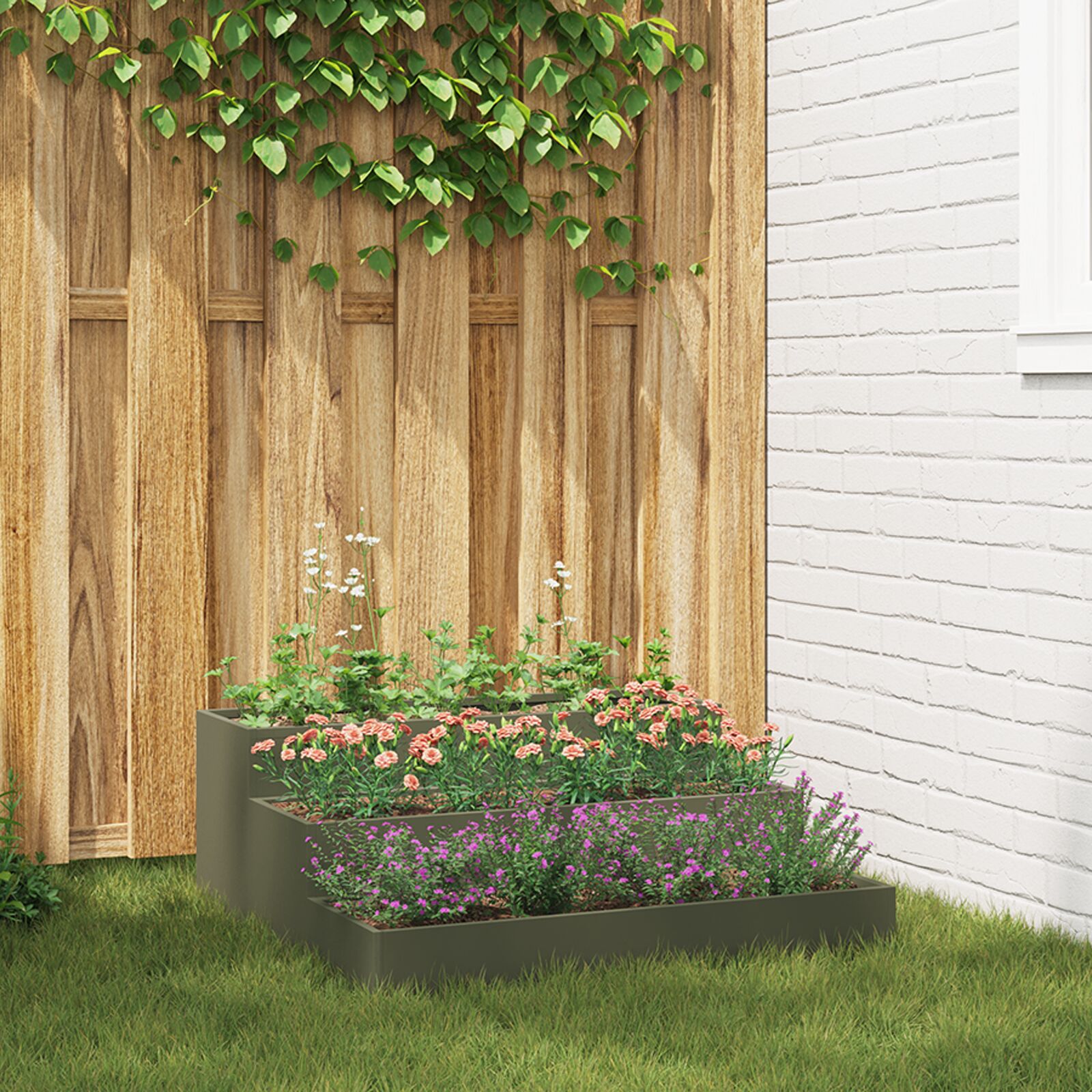 vidaXL Gartenpflanzer 3-stufig 90x90x35 cm olivgrün Stahl