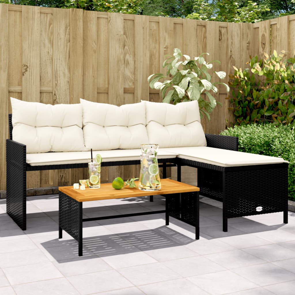 Gartensofa in L-Form mit Tisch und Kissen Schwarz Poly Rattan Gartensofa in L-Form mit Tisch und Kissen Schwarz Poly Rattan