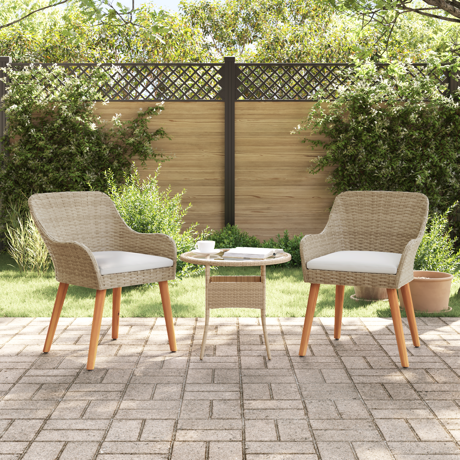 Gartenstühle mit Kissen 2 Stück Beige Poly Rattan Gartenstühle mit Kissen 2 Stück Beige Poly Rattan