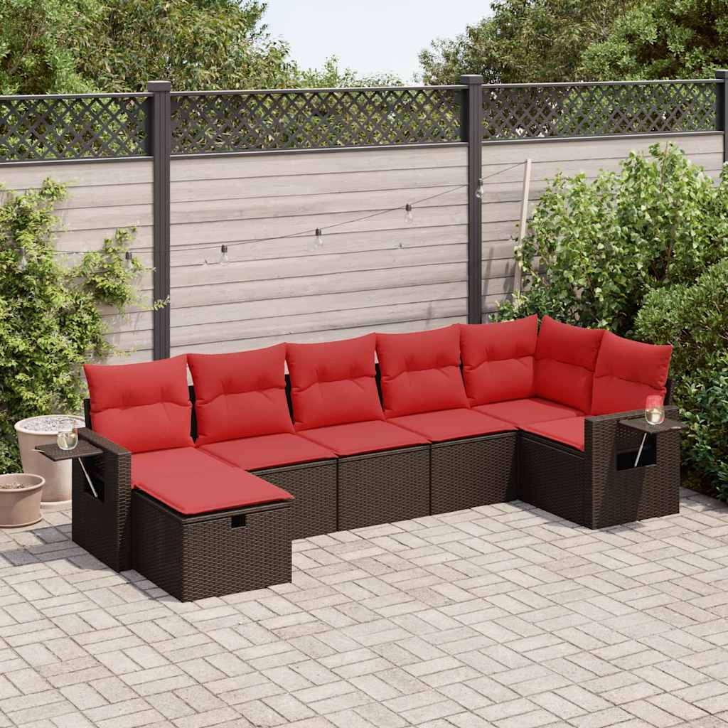 7-tlg. Garten-Sofagarnitur mit Kissen Braun Poly Rattan 7-tlg. Garten-Sofagarnitur mit Kissen Braun Poly Rattan