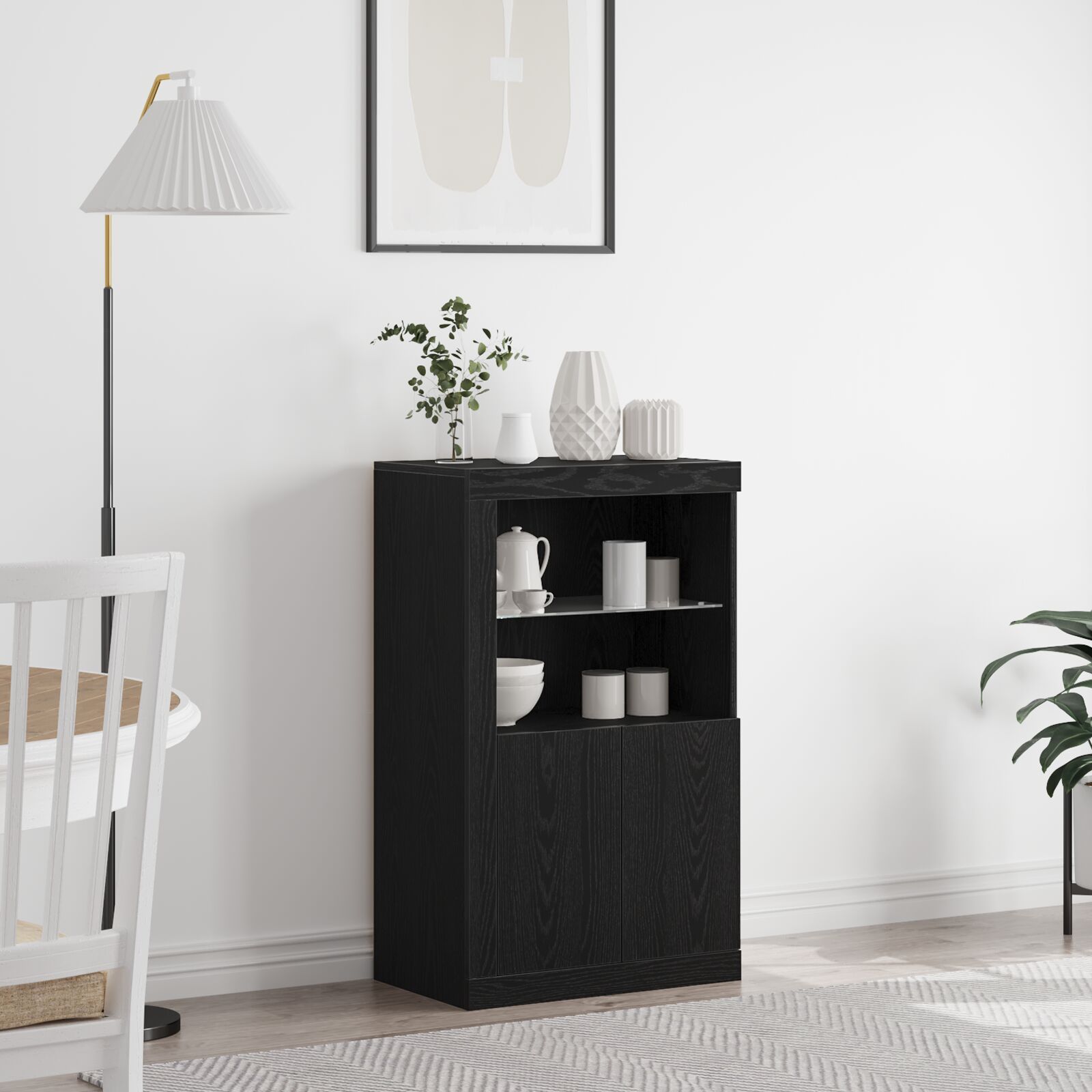vidaXL Sideboard mit LED-Lichtern Schwarz Eiche 60,5x37x100 cm