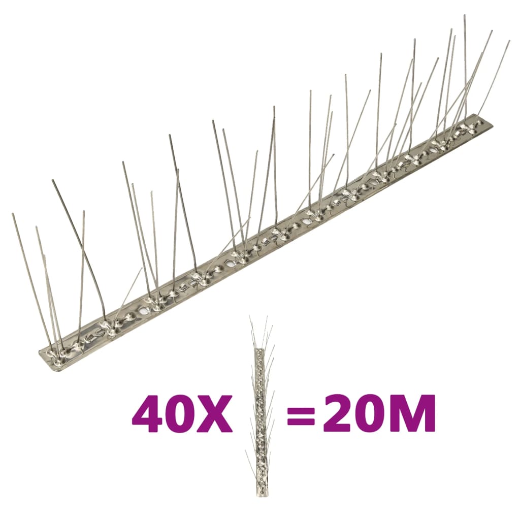 40-tlg. Taubenabwehr Spikes-Set Edelstahl 20 m 5-reihig
