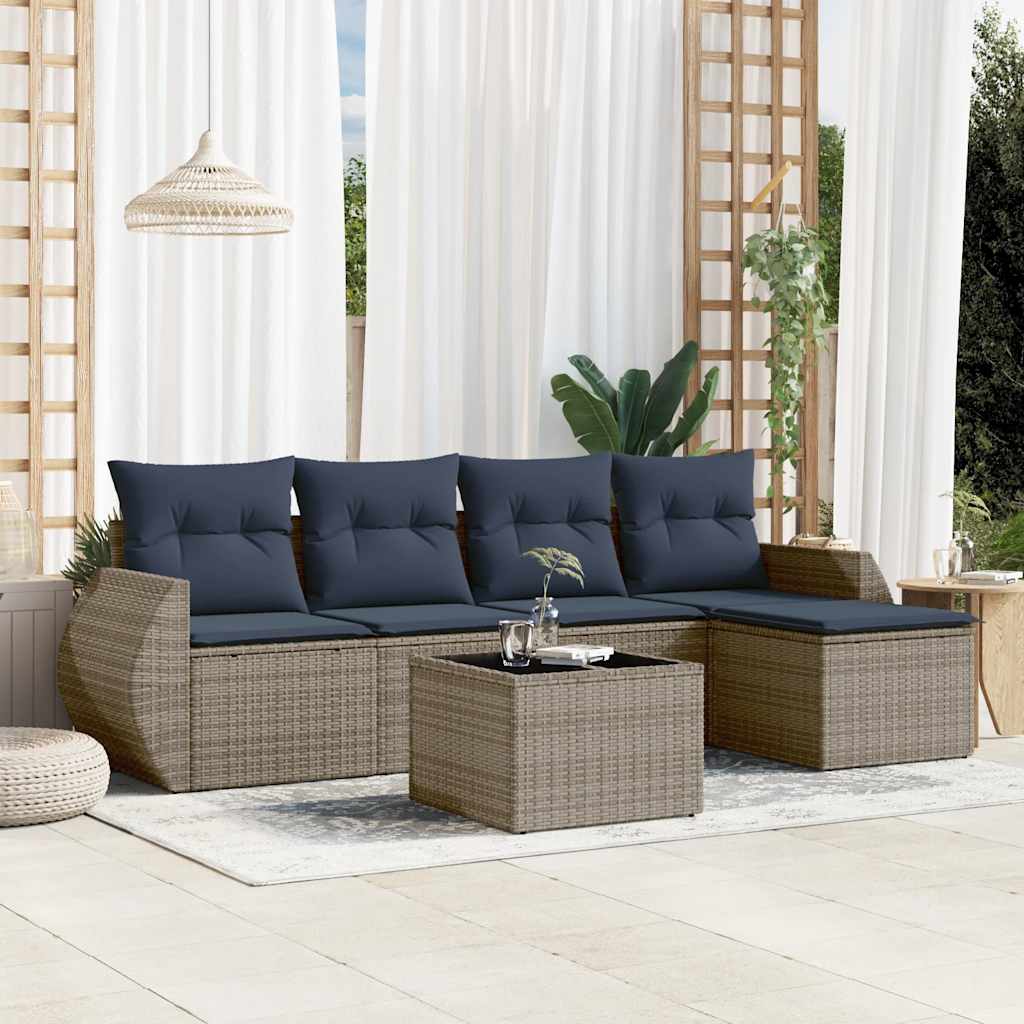 6-teiliges Gartensofa-Set mit Kissen, grau, Polyrattan 6-teiliges Gartensofa-Set mit Kissen, grau, Polyrattan