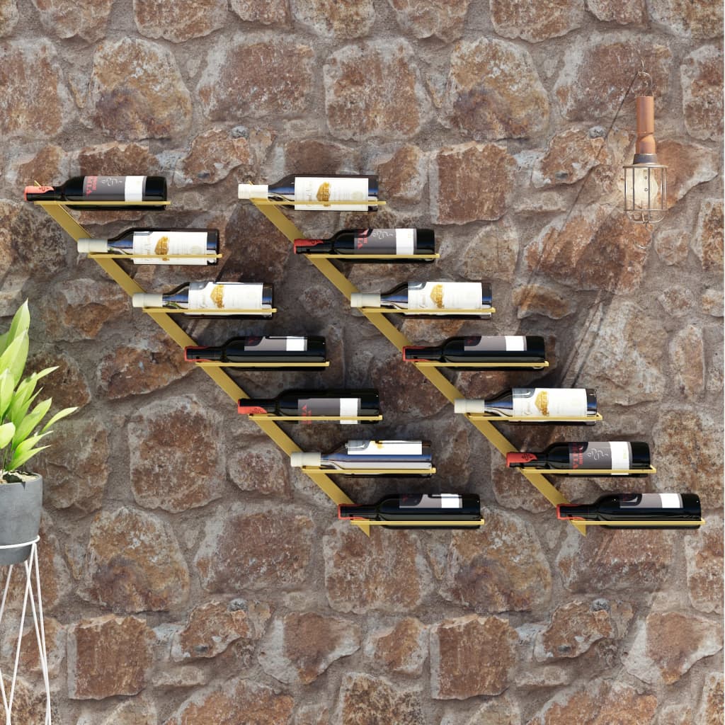 Wand-Weinregale für 7 Flaschen 2 Stk. Golden Metall