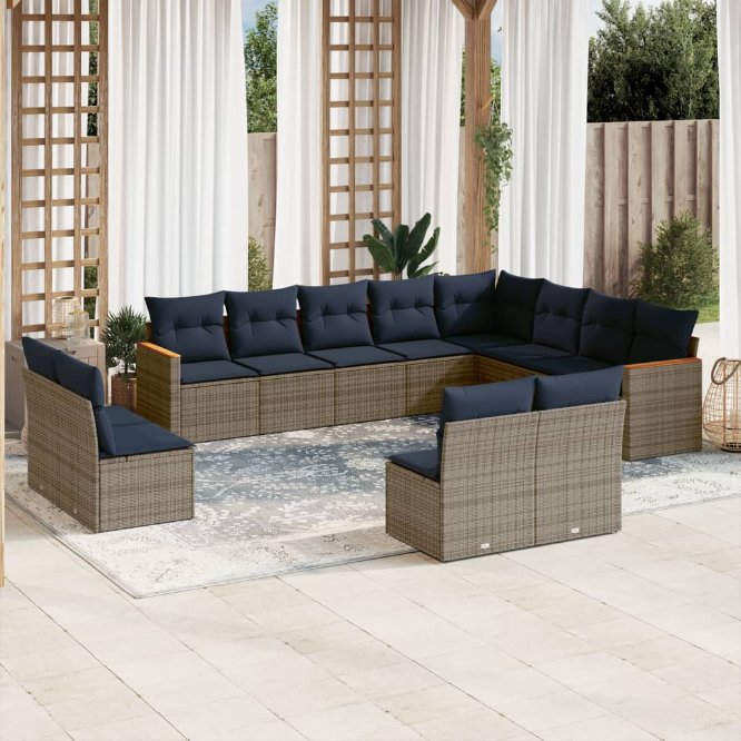 12-teiliges Gartensofa-Set mit Kissen, grau, Polyrattan 12-teiliges Gartensofa-Set mit Kissen, grau, Polyrattan