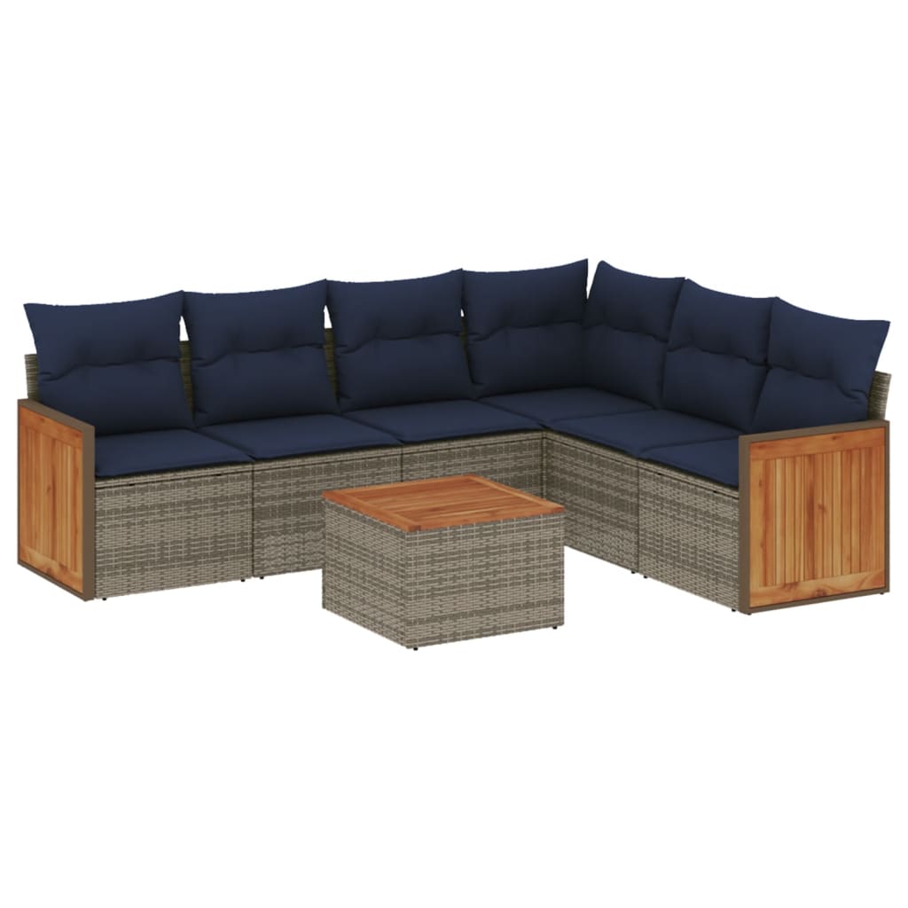 7-teiliges Gartensofa-Set mit Kissen, grau, Polyrattan 7-teiliges Gartensofa-Set mit Kissen, grau, Polyrattan