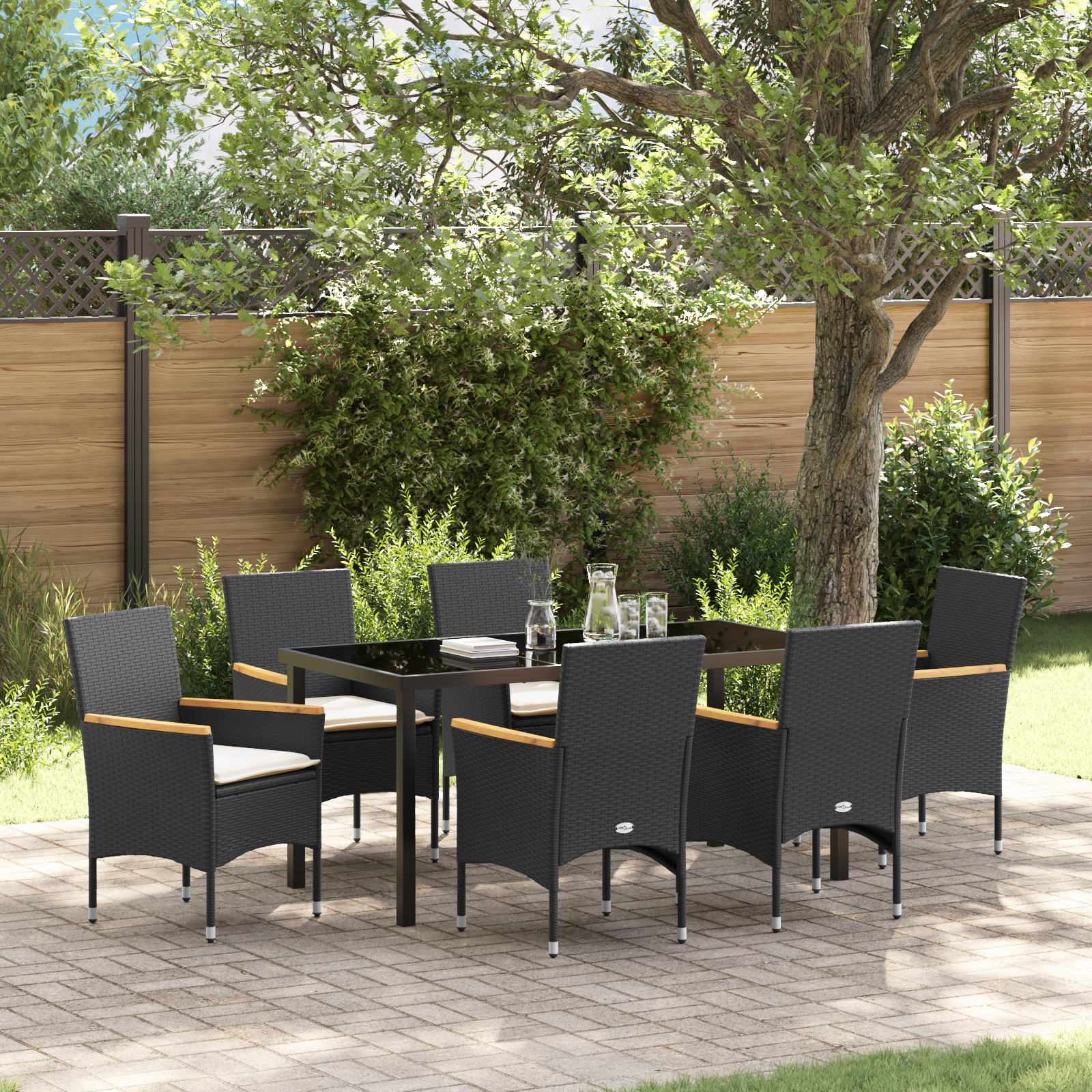7-teiliges Garten Essset mit Kissen Schwarz Poly Rattan 7-teiliges Garten Essset mit Kissen Schwarz Poly Rattan