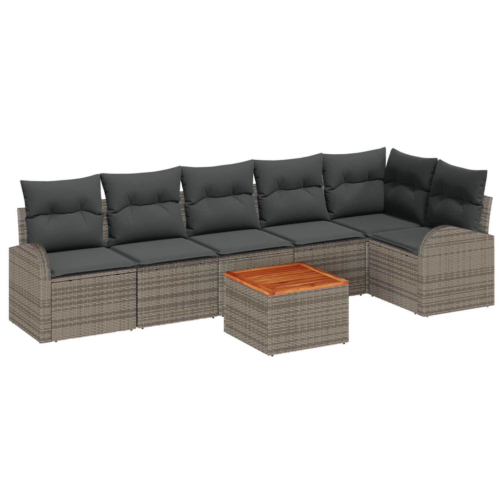 7-teiliges Garten Sofa Set mit Kissen Grau Poly Rattan Akazie, 2-Sitzer Garten Sofa mit Stauraum & Kissen Grau Poly Rattan