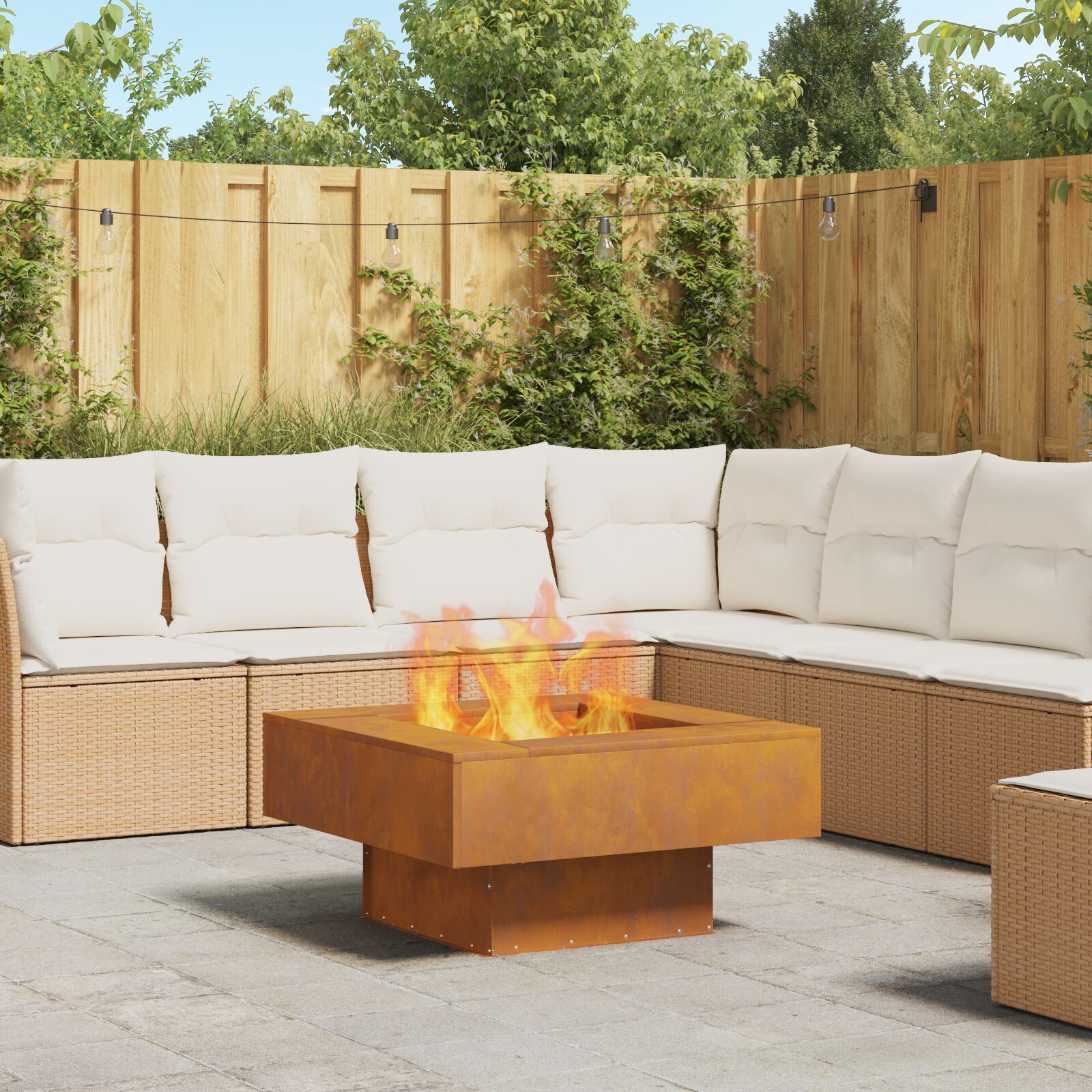vidaXL Feuerstelle Quadrat 80x80x40 cm Wetterstahl