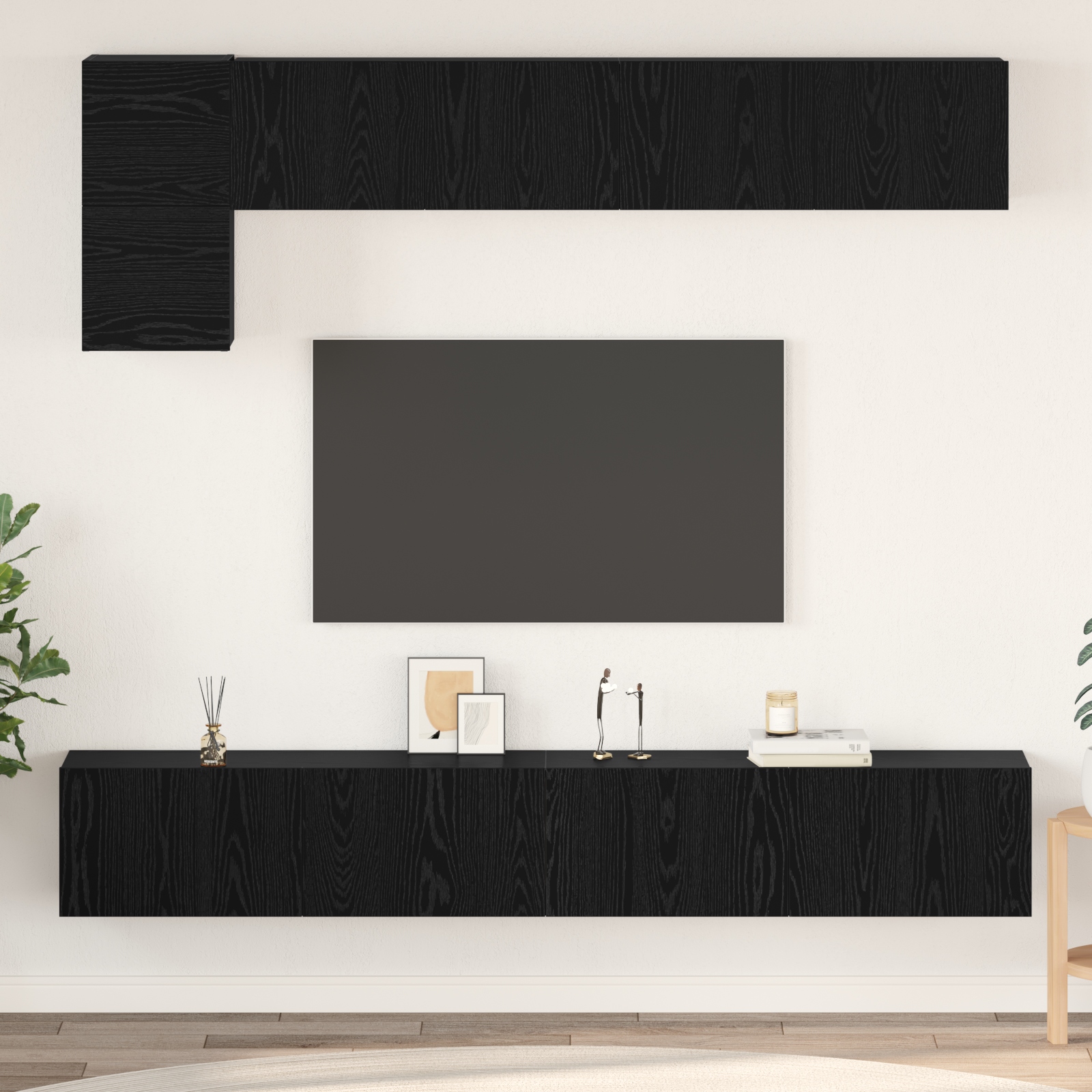 TV-Schrank-Set mit Regal Sonstiges 5 pcs Schwarz Eiche 100 x 30 x 30 cm
