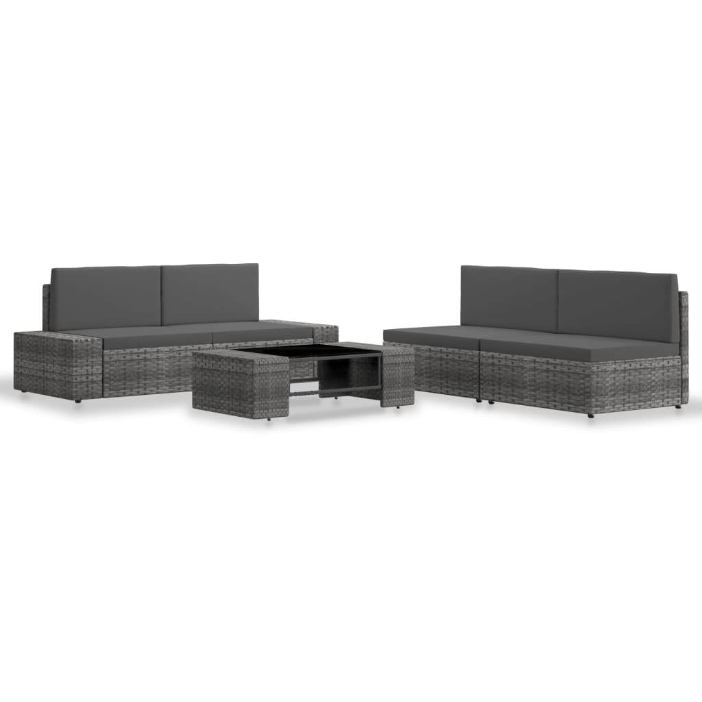 5-tlg. Garten-Lounge-Set Poly Rattan Grau 5-tlg. Garten-Lounge-Set Poly Rattan Grau