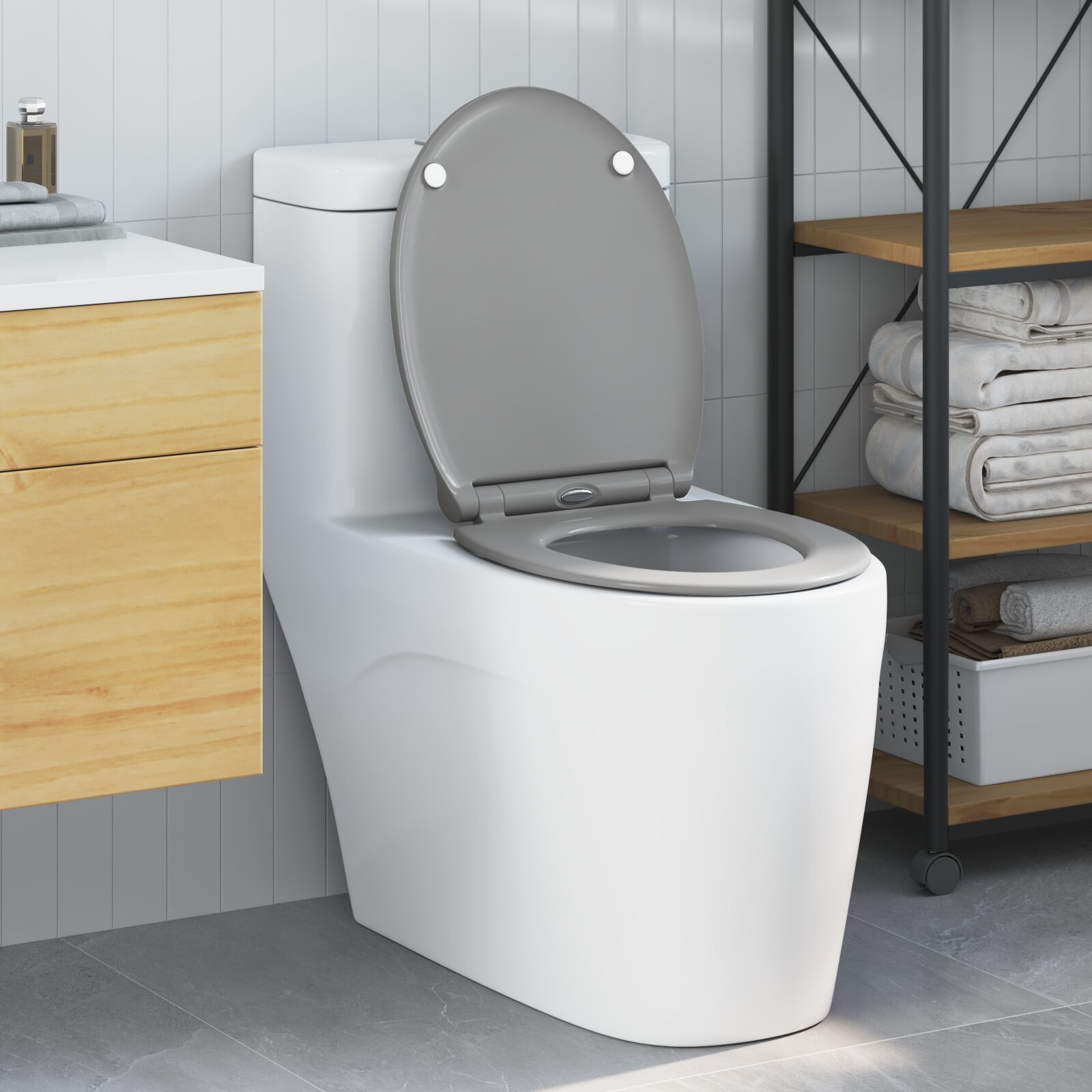 Schnellverschluss Toilettensitz mit sanfter Schließöffnung Duroplast Grau