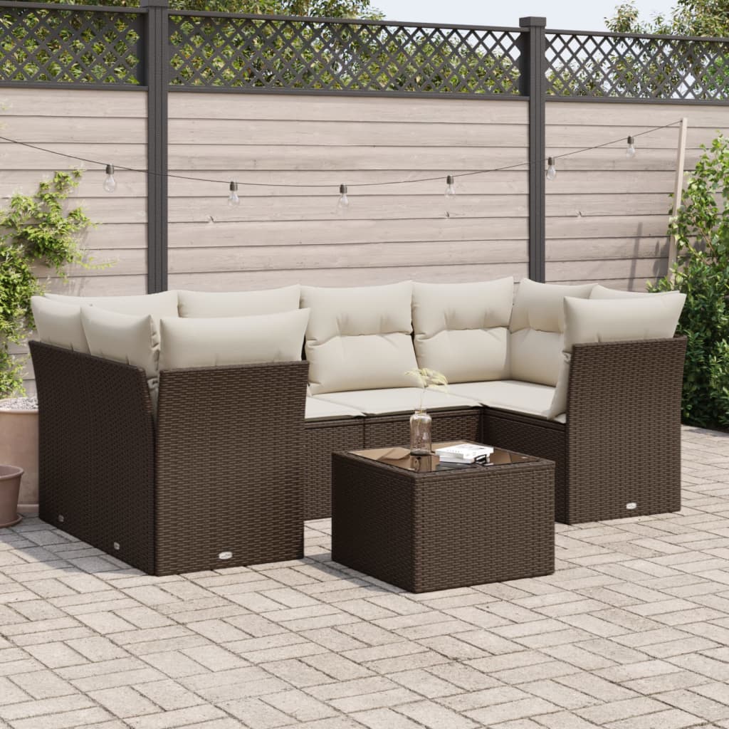 7-tlg. Garten-Sofagarnitur mit Kissen Braun Poly Rattan 7-tlg. Garten-Sofagarnitur mit Kissen Braun Poly Rattan