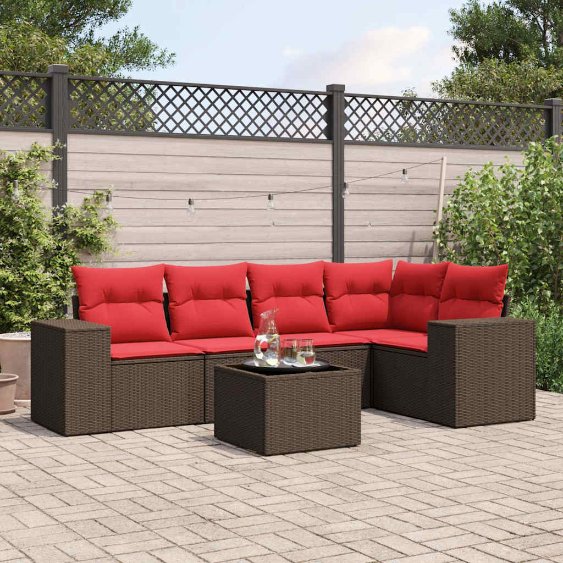 6-teiliges Gartensofa-Set mit Kissen, braun, Polyrattan 6-teiliges Gartensofa-Set mit Kissen, braun, Polyrattan