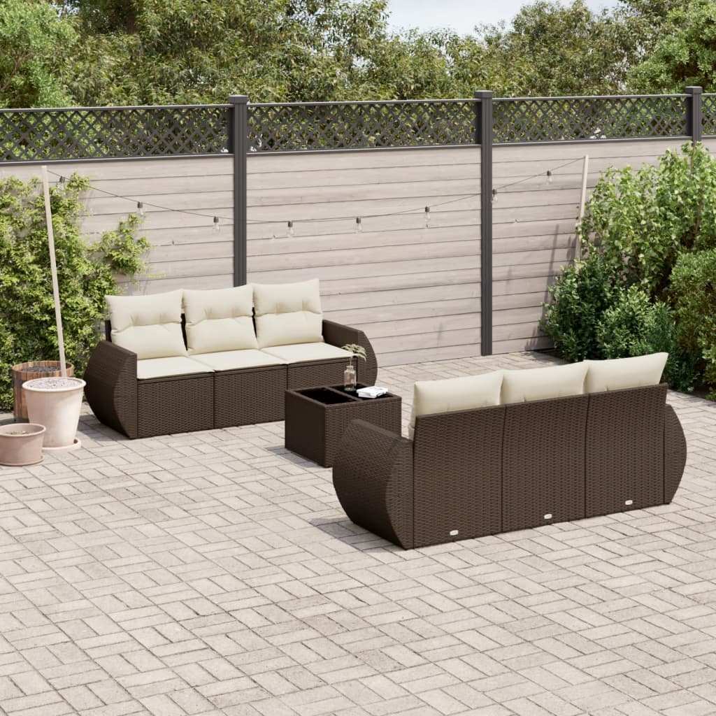 7-tlg. Garten-Sofagarnitur mit Kissen Braun Poly Rattan 7-tlg. Garten-Sofagarnitur mit Kissen Braun Poly Rattan
