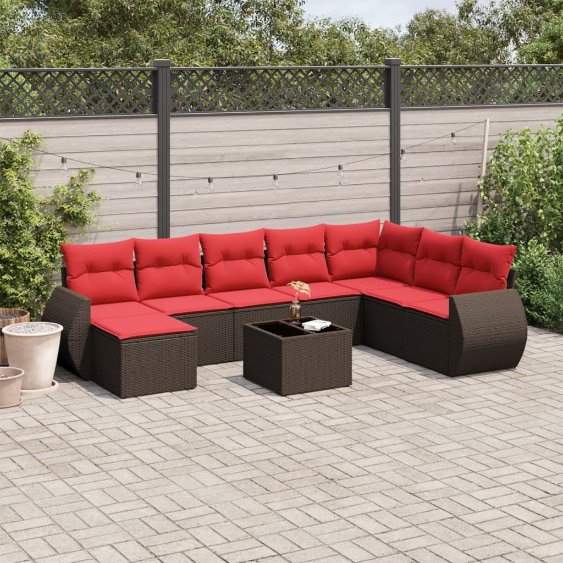 9-teiliges Gartensofa-Set mit Kissen, braun, Polyrattan 9-teiliges Gartensofa-Set mit Kissen, braun, Polyrattan