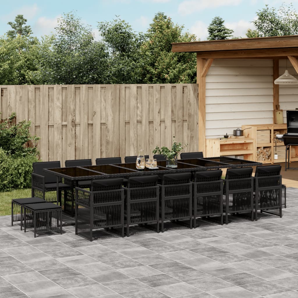 17-tlg. Garten-Essgruppe mit Kissen Schwarz Poly Rattan 17-tlg. Garten-Essgruppe mit Kissen Schwarz Poly Rattan