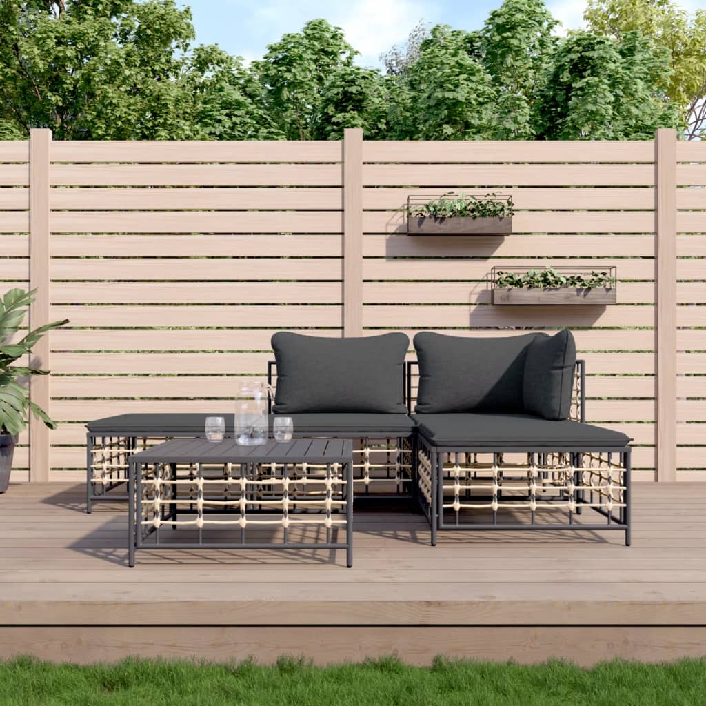 5-tlg. Garten-Lounge-Set mit Kissen Anthrazit Poly Rattan 5-tlg. Garten-Lounge-Set mit Kissen Anthrazit Poly Rattan