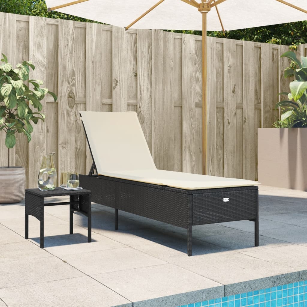 Sonnenliege mit Tisch und Auflage Schwarz Poly-Rattan Sonnenliege mit Tisch und Auflage Schwarz Poly-Rattan
