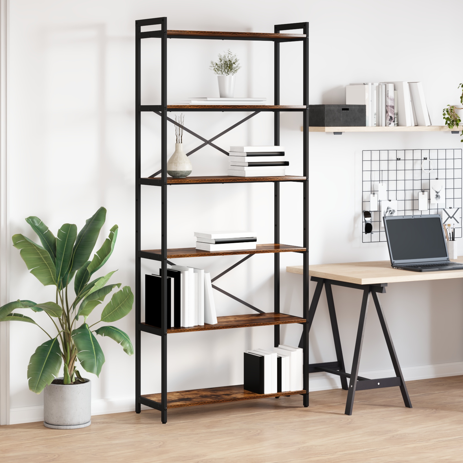Bücherregal Räuchereiche 80 x 30 x 188 cm Holz und Stahl