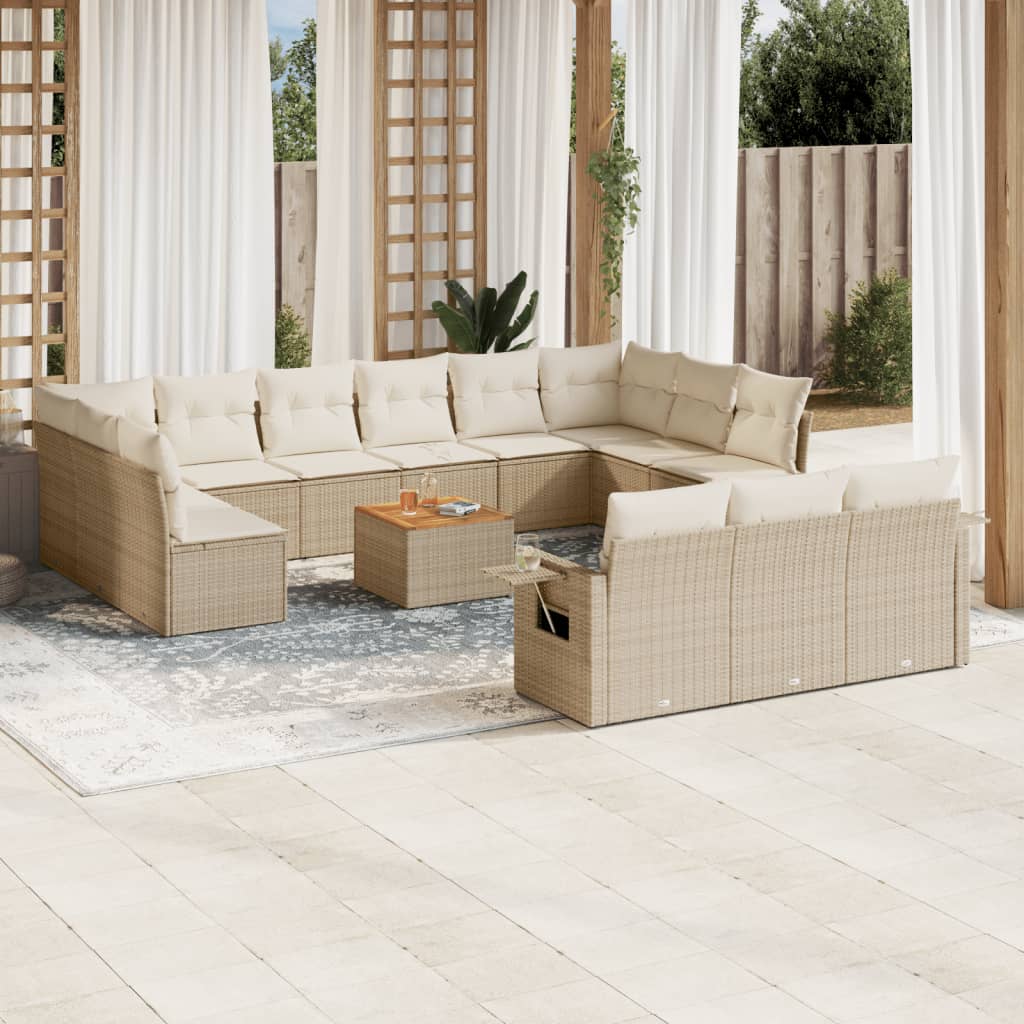 14-tlg. Garten-Sofagarnitur mit Kissen Beige Poly Rattan 14-tlg. Garten-Sofagarnitur mit Kissen Beige Poly Rattan