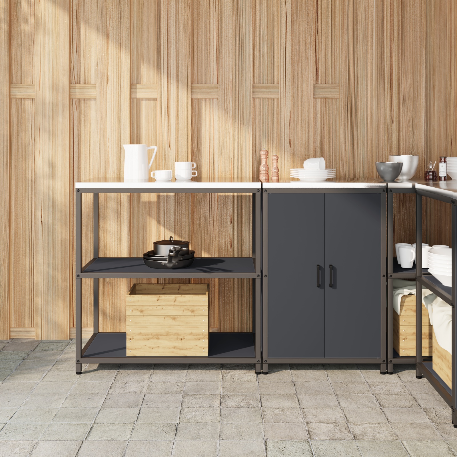 Küchenlager-Set mit Regal mit Speicher mit Tür Verstellbar 2 pcs Anthrazit 150 x 50 x 92 cm
