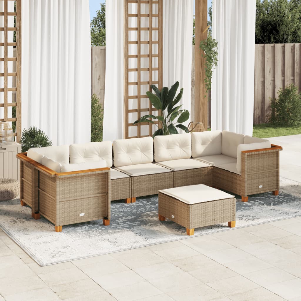 8-tlg. Garten-Sofagarnitur mit Kissen Beige Poly Rattan 8-tlg. Garten-Sofagarnitur mit Kissen Beige Poly Rattan