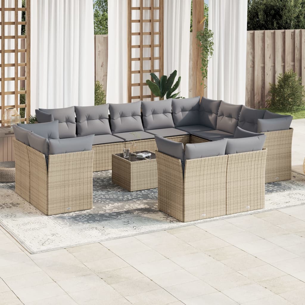13-tlg. Garten-Sofagarnitur mit Kissen Beige Poly Rattan 13-tlg. Garten-Sofagarnitur mit Kissen Beige Poly Rattan