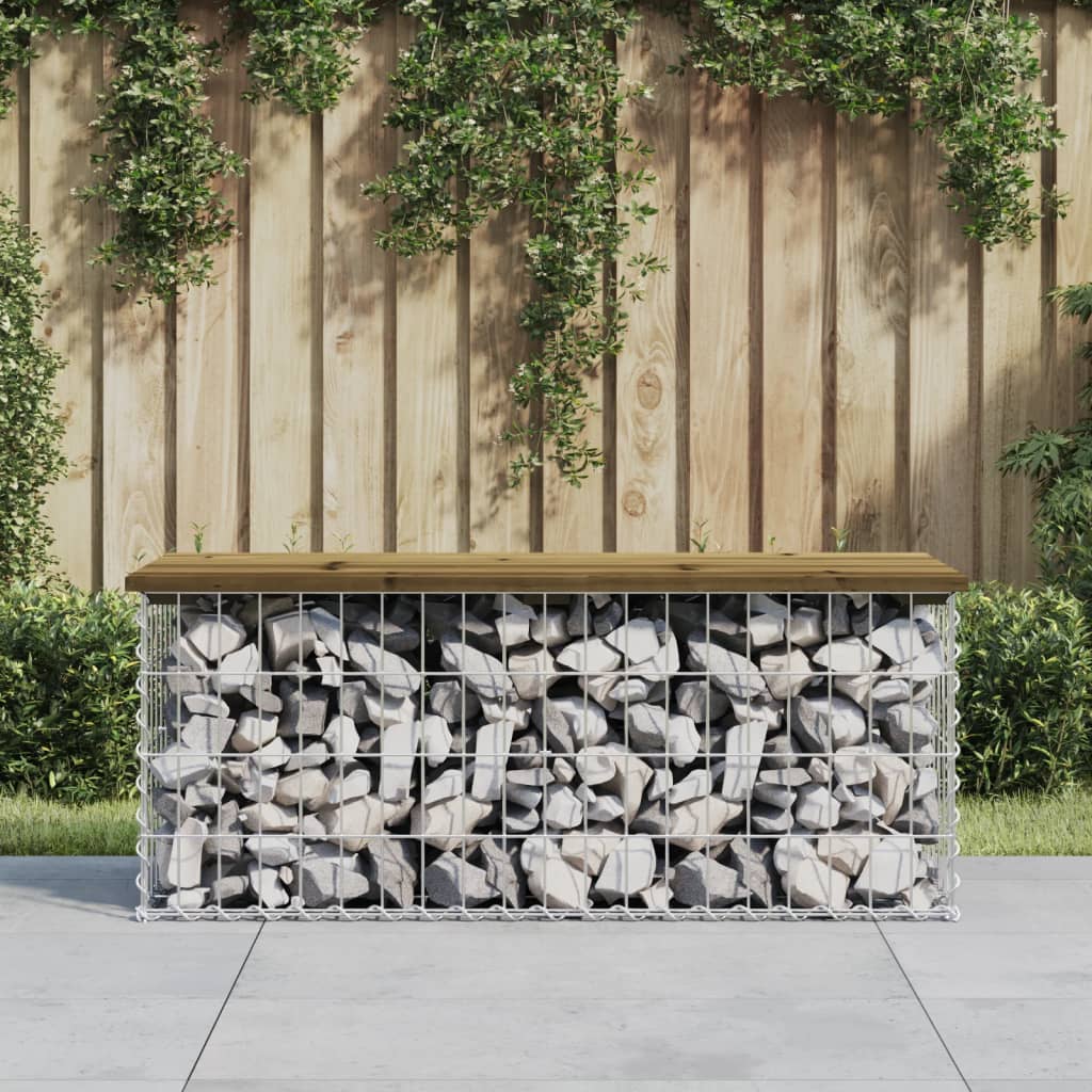 Gartenbank aus Gabionen 103x44x42 cm Kiefernholz Imprägniert Gartenbank aus Gabionen 103x44x42 cm Kiefernholz Imprägniert