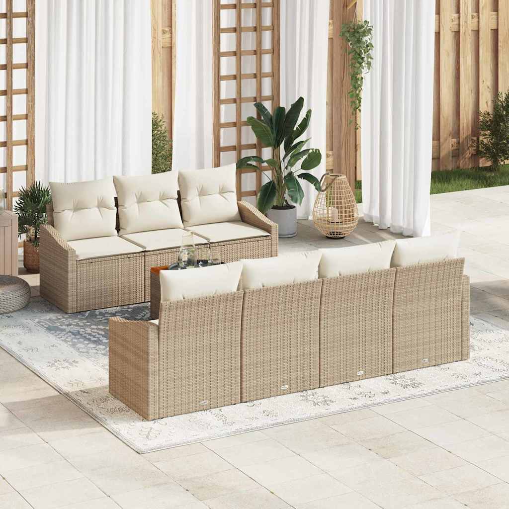Garten-Sofa-Set 8 pcs Beige, weiß