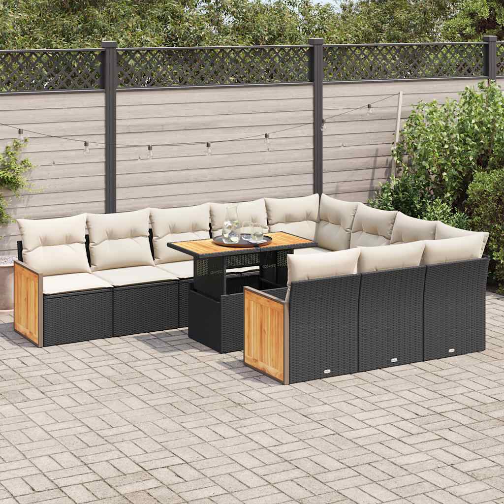 11-tlg. Garten-Sofagarnitur mit Kissen Schwarz Poly Rattan 11-tlg. Garten-Sofagarnitur mit Kissen Schwarz Poly Rattan