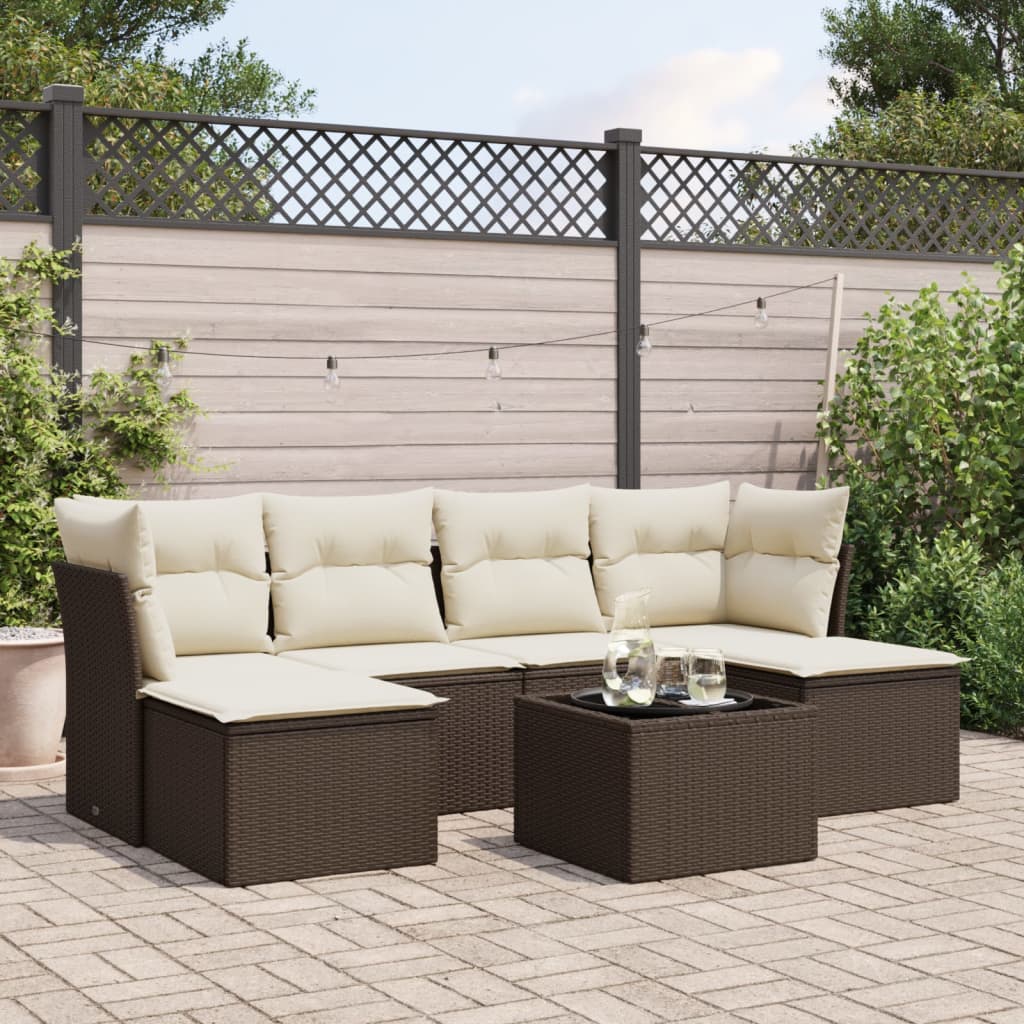 7-tlg. Garten-Sofagarnitur mit Kissen Braun Poly Rattan 7-tlg. Garten-Sofagarnitur mit Kissen Braun Poly Rattan