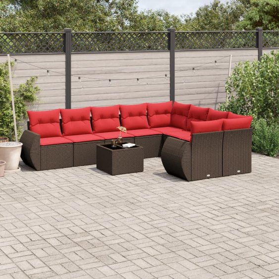 10-teiliges Gartensofa-Set mit Kissen, braun, Polyrattan 10-teiliges Gartensofa-Set mit Kissen, braun, Polyrattan