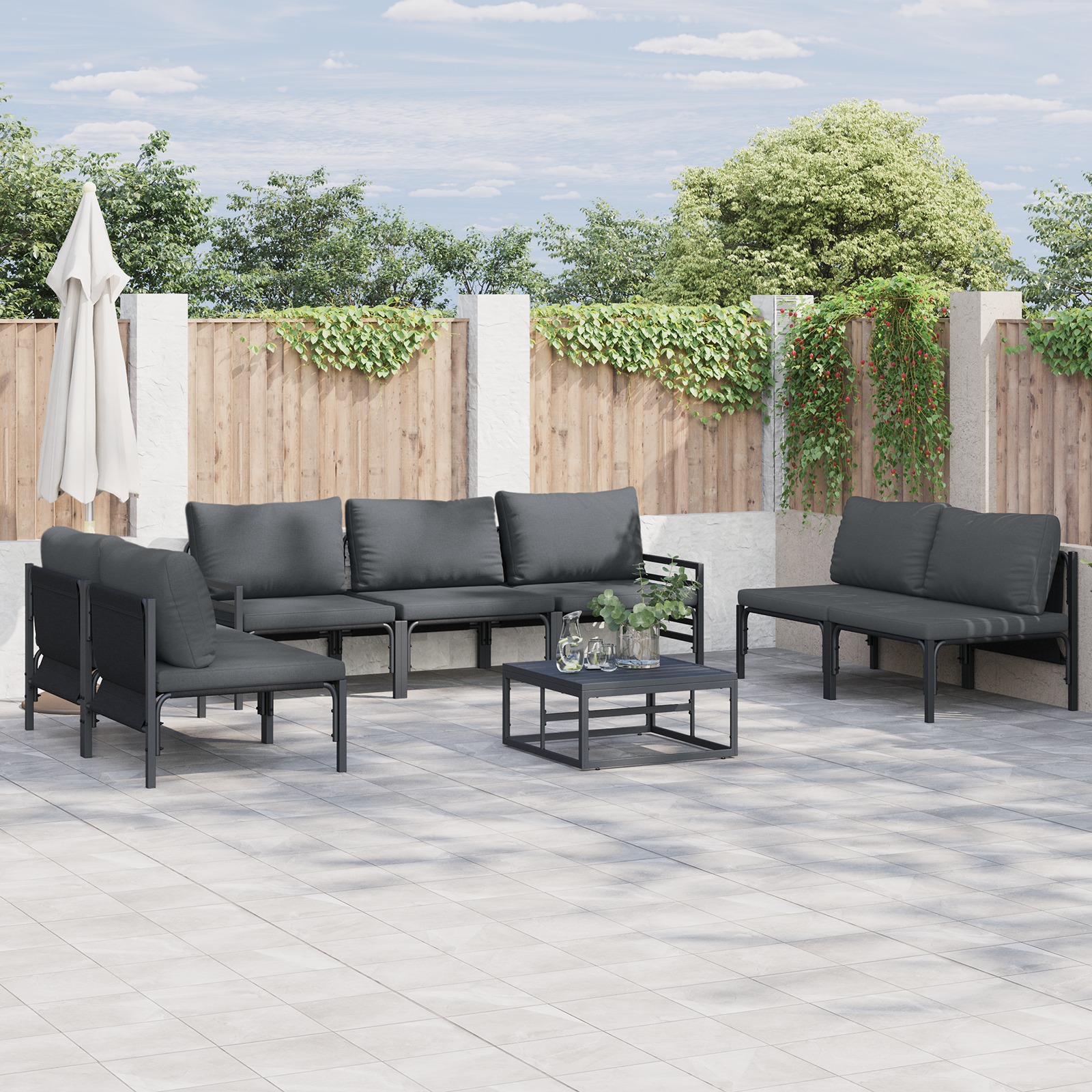 Garten-Sofa-Set 8 pcs Anthrazit Stahl Garten-Sofa-Set 8 pcs Anthrazit Stahl