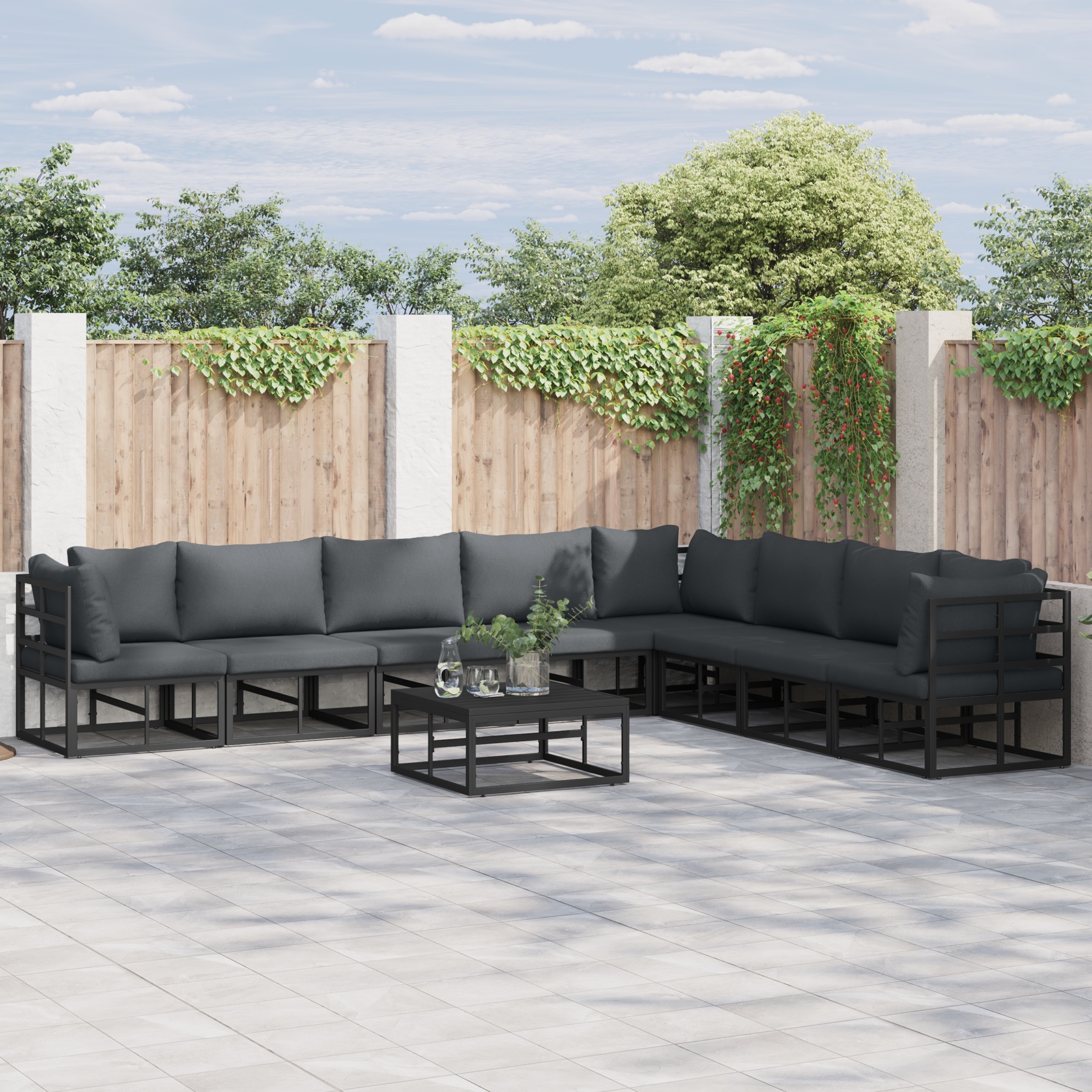 Garten-Sofa-Set 8 pcs Schwarz 353 x 283 x 71 cm Aluminium Garten-Sofa-Set 8 pcs Schwarz 353 x 283 x 71 cm Aluminium
