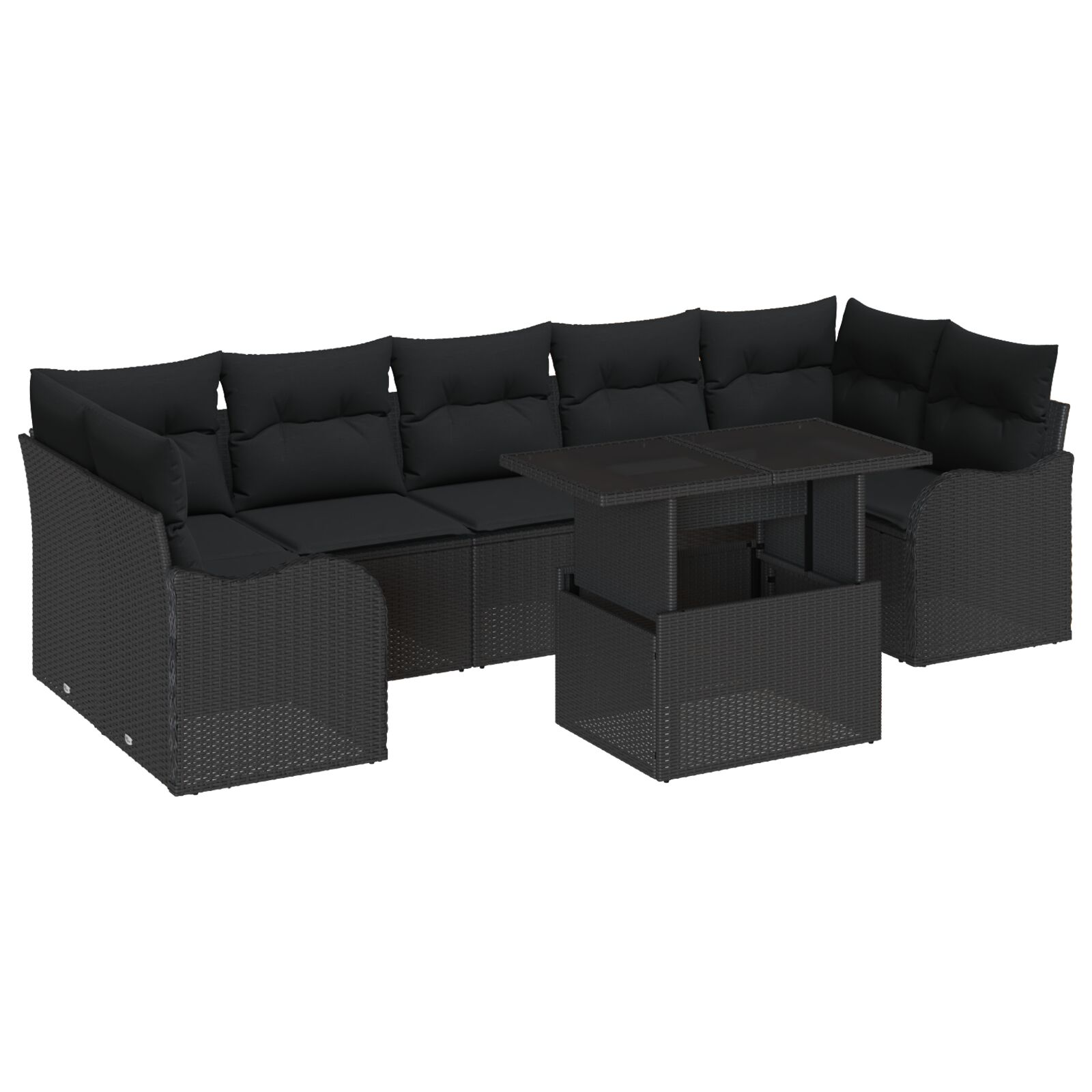 8-teiliges Gartensofa Set mit Kissen Schwarzes Poly-Rattan, 2-Sitzer Gartensofa mit Kissen Schwarzes Poly-Rattan 8-teiliges Gartensofa Set mit Kissen Schwarzes Poly-Rattan, 2-Sitzer Gartensofa mit Kissen Schwarzes Poly-Rattan