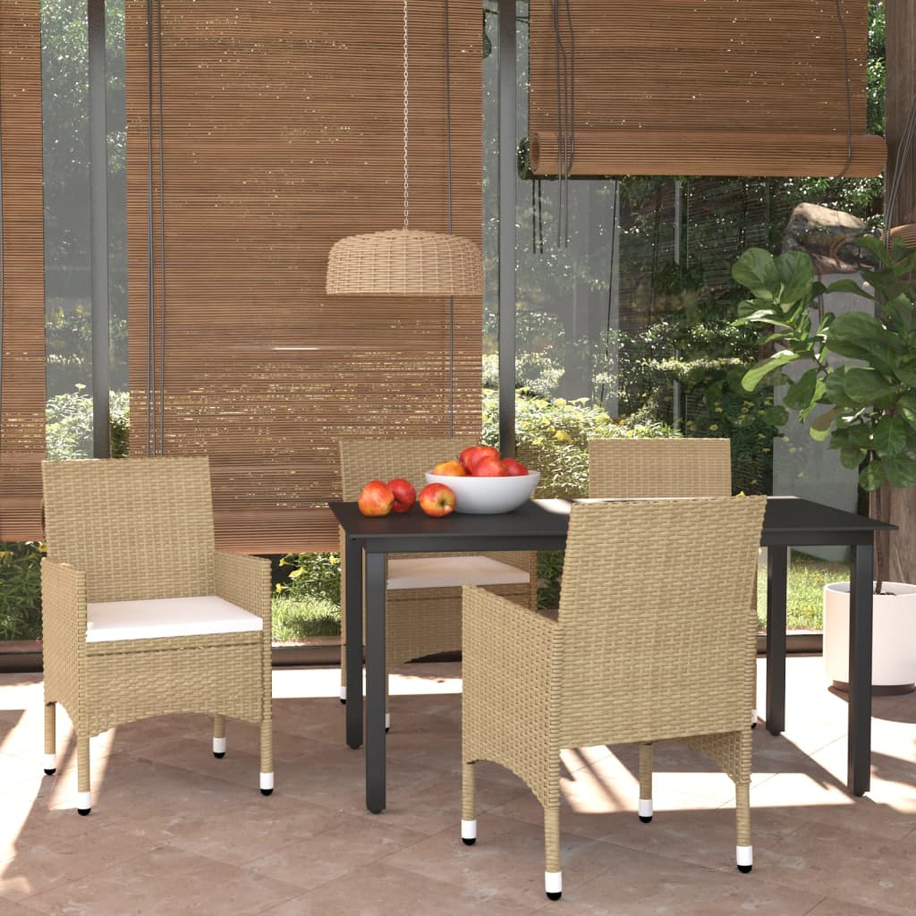 5-tlg. Garten-Essgruppe mit Kissen Poly Rattan Beige 5-tlg. Garten-Essgruppe mit Kissen Poly Rattan Beige