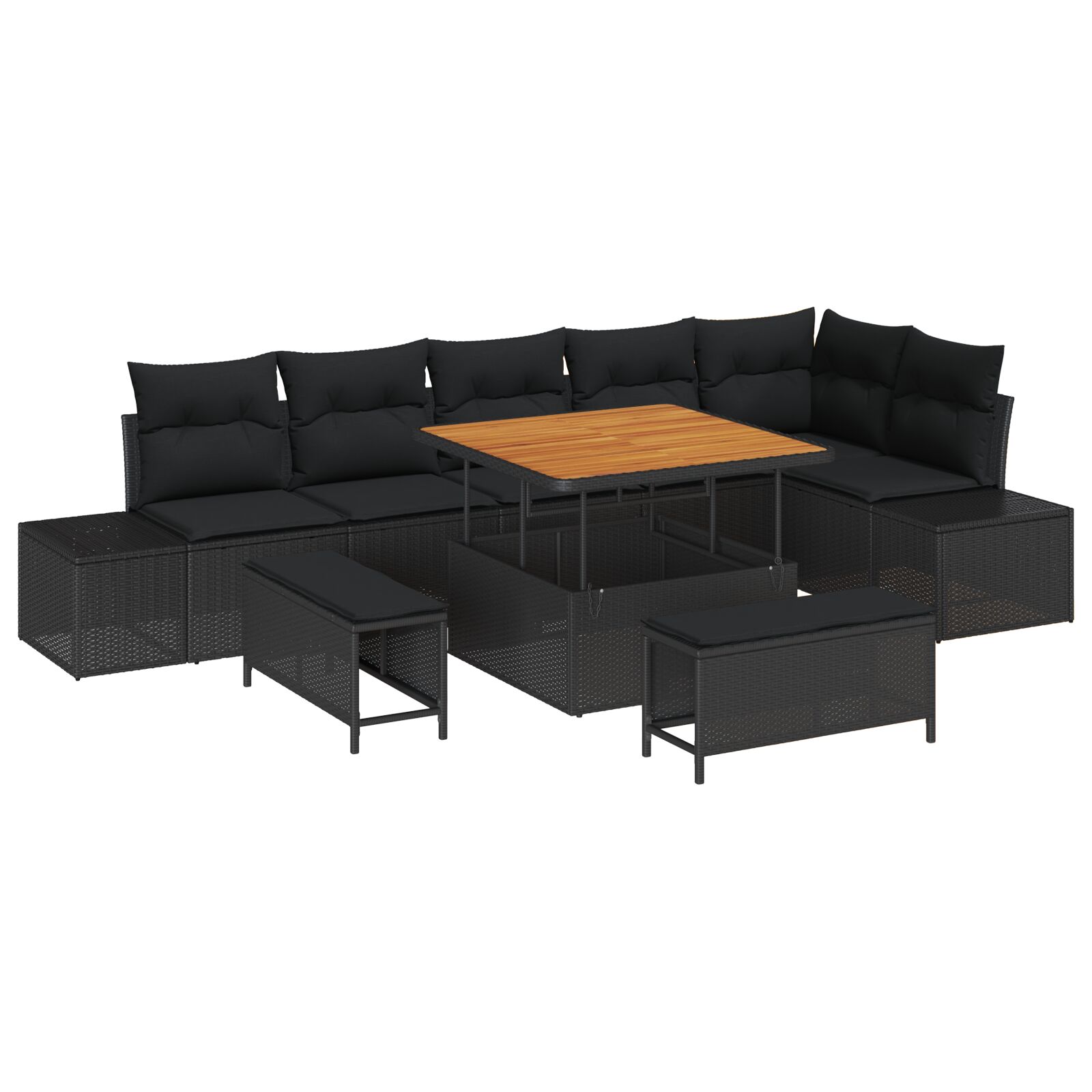 9-teiliges Garten Sofa Set mit Kissen Schwarz Poly Rattan Akazie, 2-Sitzer Garten Sofa mit Kissen Schwarz Poly Rattan, 3-teiliges Garten Essensemble mit Kissen Schwarz Poly Rattan Akazie 9-teiliges Garten Sofa Set mit Kissen Schwarz Poly Rattan Akazie, 2-Sitzer Garten Sofa mit Kissen Schwarz Poly Rattan, 3-teiliges Garten Essensemble mit Kissen Schwarz Poly Rattan Akazie
