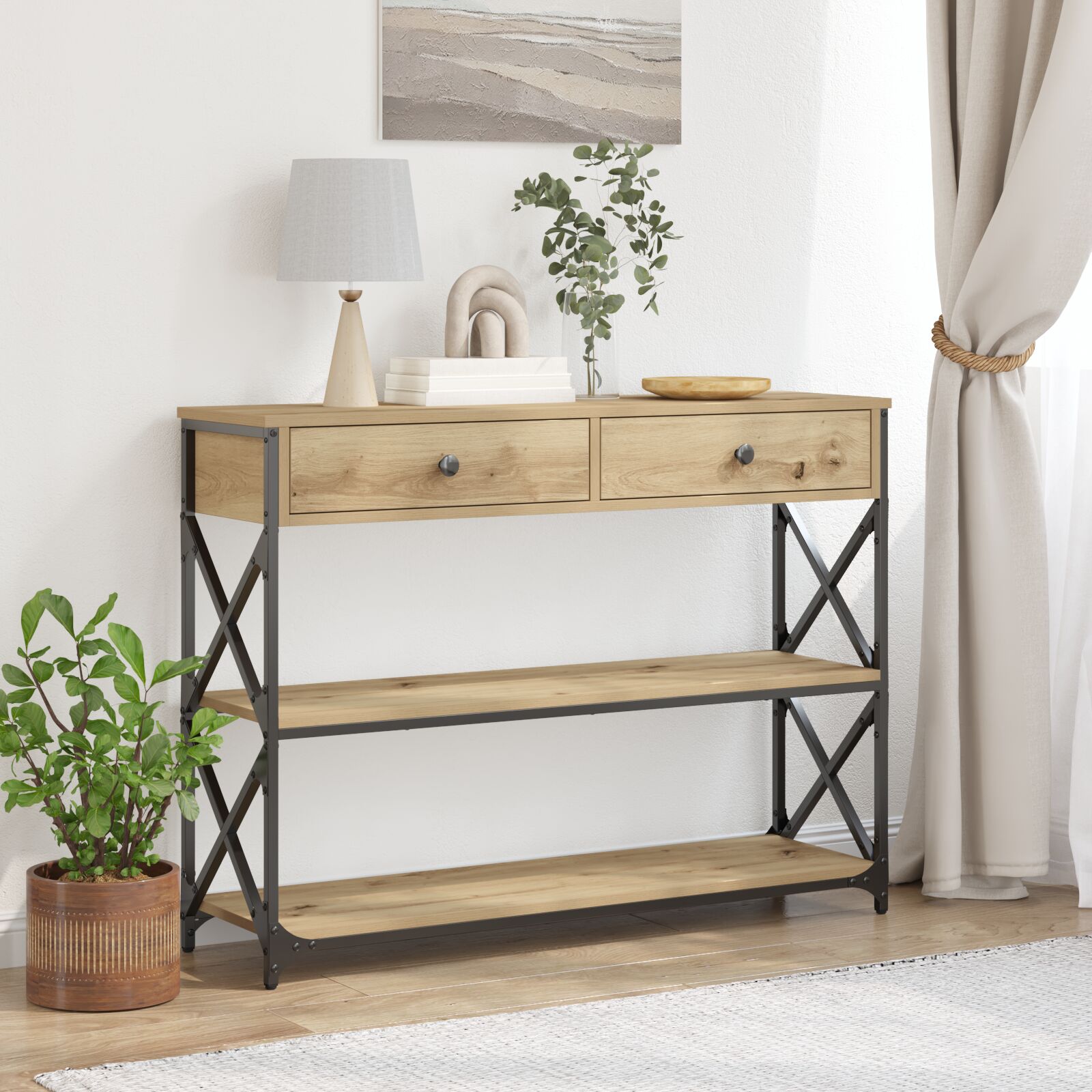 vidaXL Konsolentisch Artisan Eiche 100x28x75 cm Holzwerkstoff & Stahl