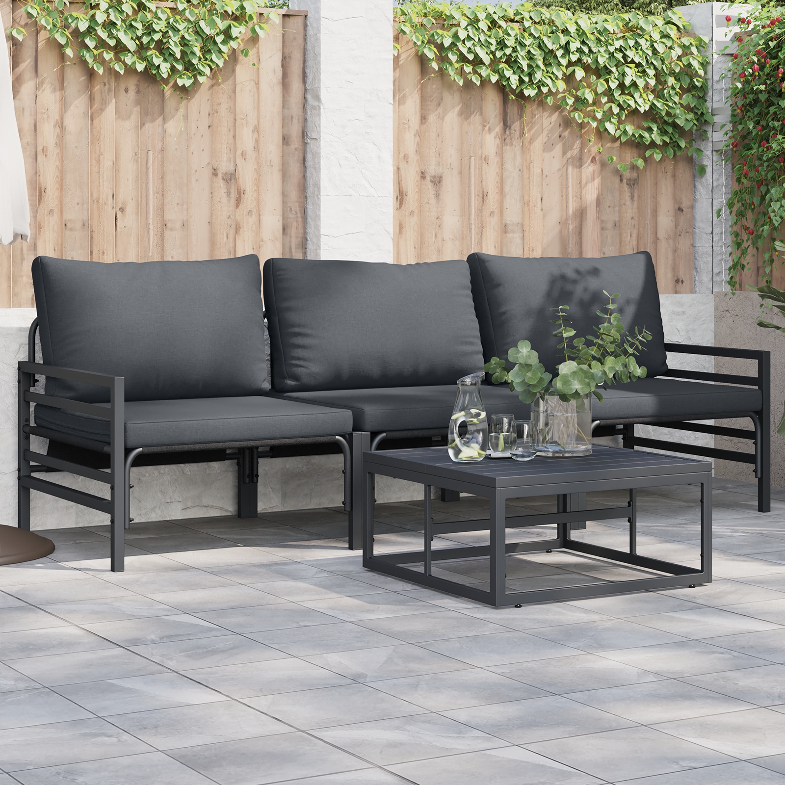Garten-Sofa-Set 3 pcs Anthrazit Stahl Garten-Sofa-Set 3 pcs Anthrazit Stahl
