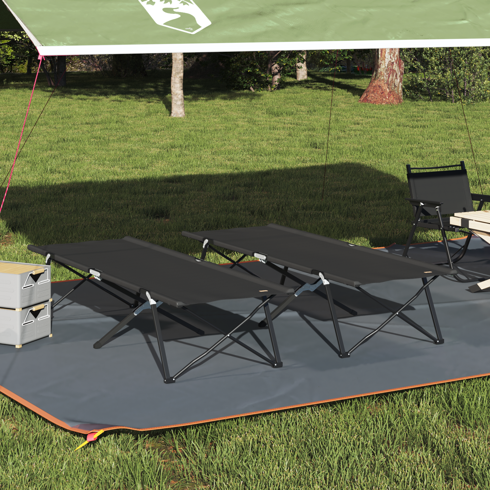 Klappbare Sonnenliegen mit Tragetaschen 2 Stück Schwarz 600D Oxford Stoff