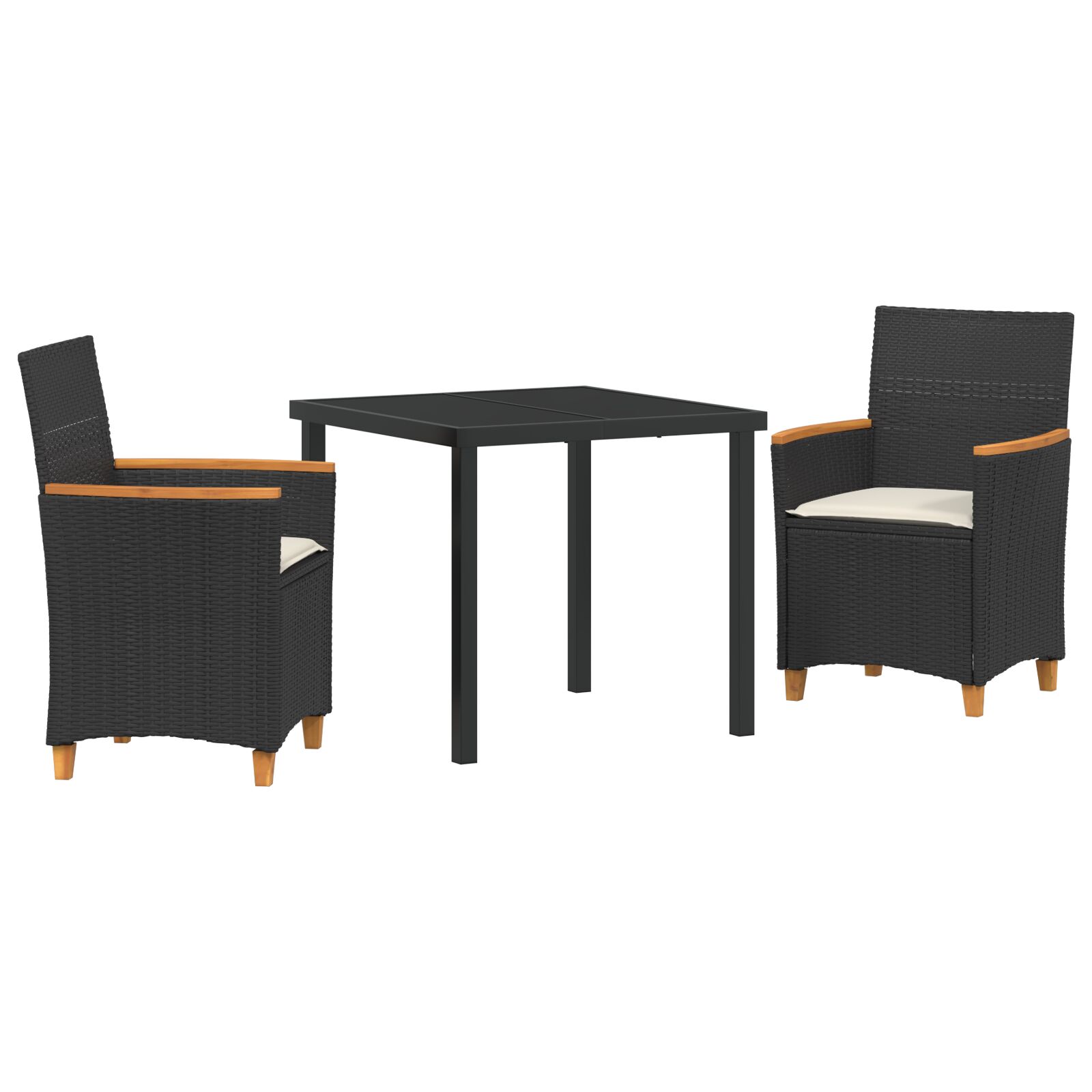 3-teiliges Garten Essenset mit Kissen Schwarz Poly-Rattan 3-teiliges Garten Essenset mit Kissen Schwarz Poly-Rattan