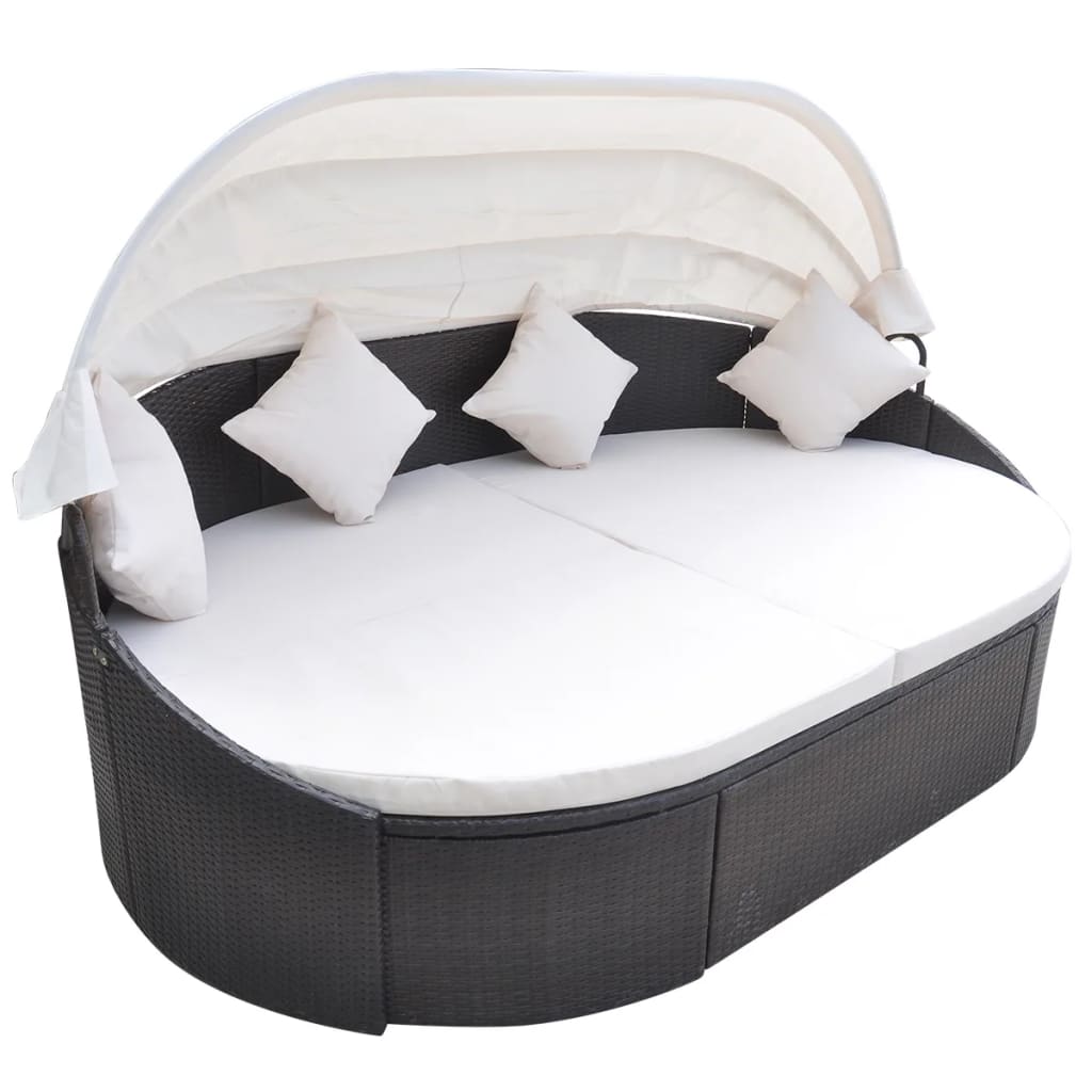 Outdoor-Loungebett mit Dach Poly Rattan Braun Outdoor-Loungebett mit Dach Poly Rattan Braun