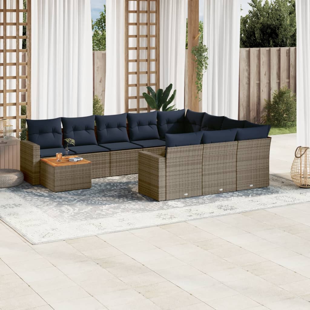 11-tlg. Garten-Sofagarnitur mit Kissen Grau Poly Rattan 11-tlg. Garten-Sofagarnitur mit Kissen Grau Poly Rattan