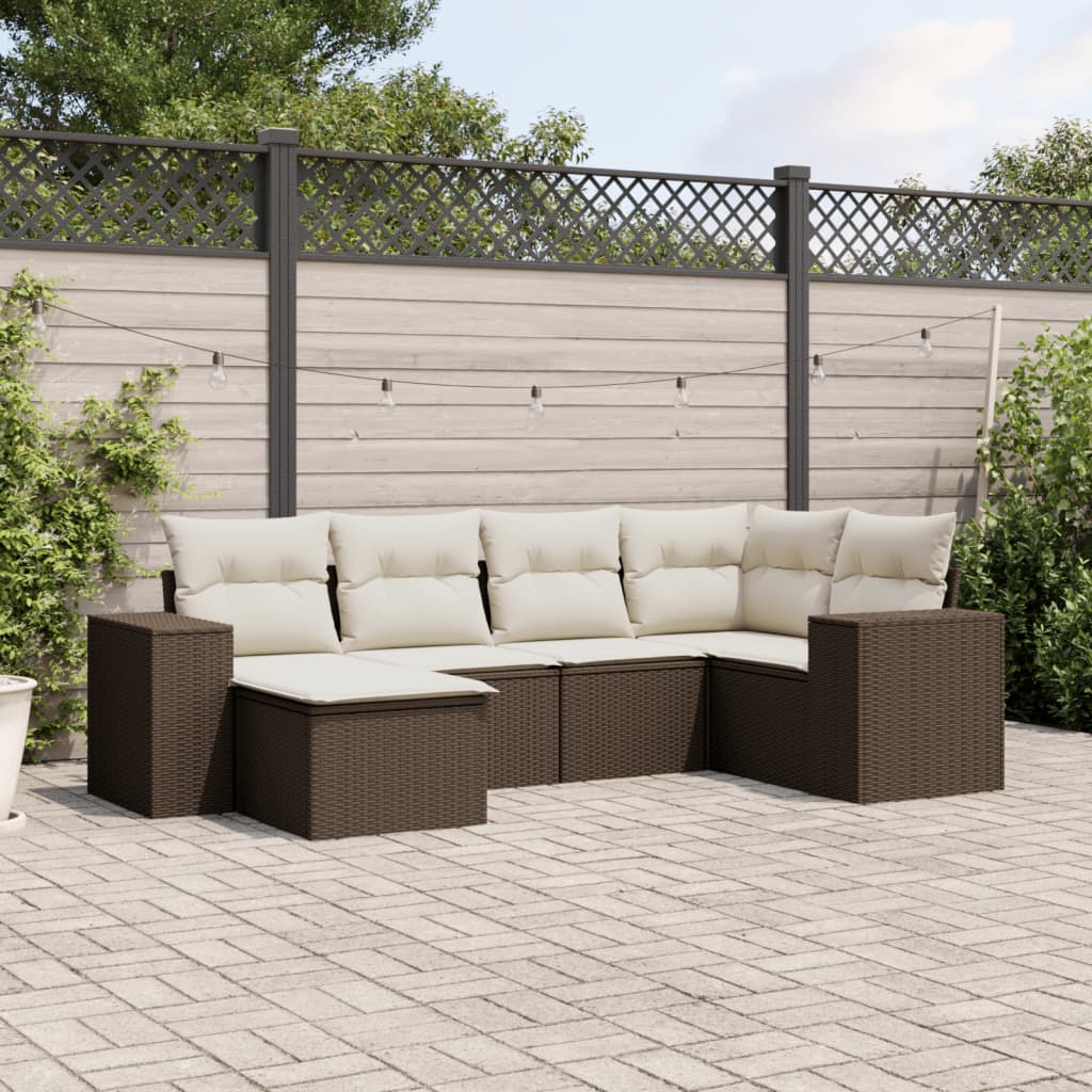 6-tlg. Garten-Sofagarnitur mit Kissen Braun Poly Rattan 6-tlg. Garten-Sofagarnitur mit Kissen Braun Poly Rattan